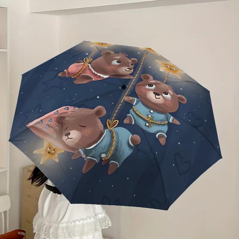 1pc "Three Bears Flying Stars Night Sky" Umbrella with Plastic Handle,Suitable for All Seasons Home Travel Outdoor UmbrellaDD905