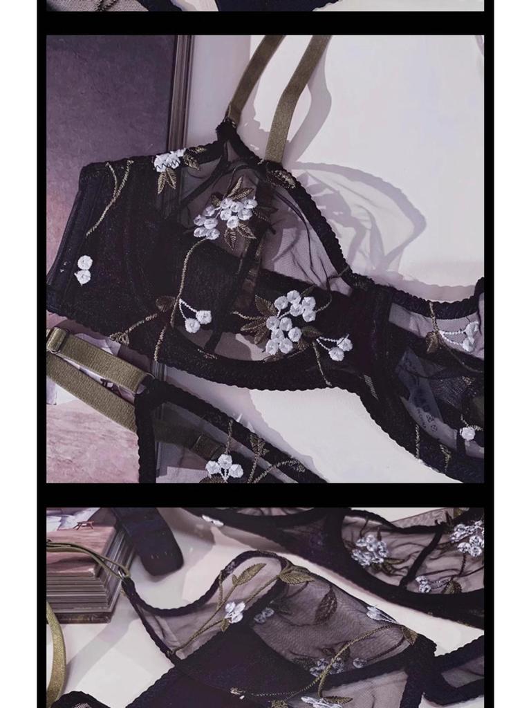 Сексуальный комплект бюстгальтера с французским кружевом и вышивкой: Прозрачный дизайн для похудения для большой или маленькой груди, уменьшает боковой жир, ультратонкий собирающий эффект