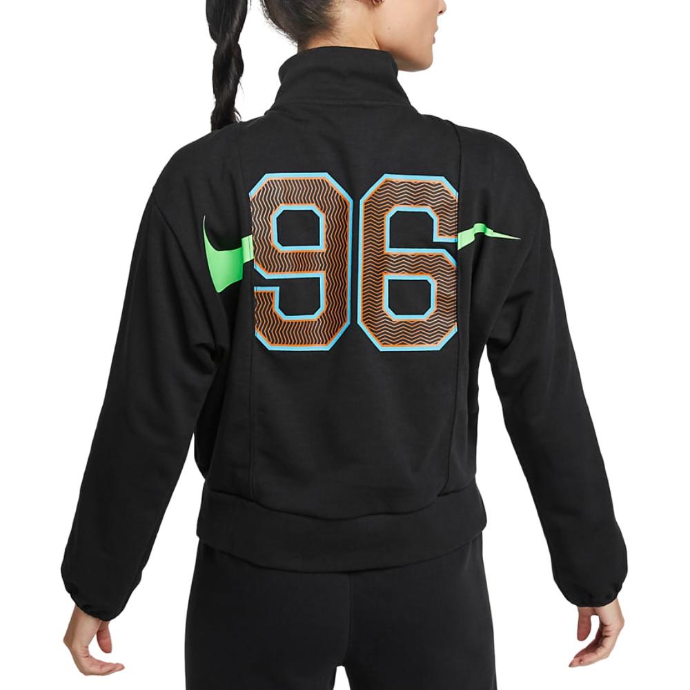 Nike Женская толстовка Dri-Fit Swoosh Fly с цифровым принтом и полумолнией, черные топы DX0562-010