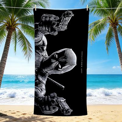1Pc Deadpool Black White Beach Towel Quick Dry Multiuse For Beach Pool Gym Yoga Home Travel Christmas Halloween Xmas Gift S1459