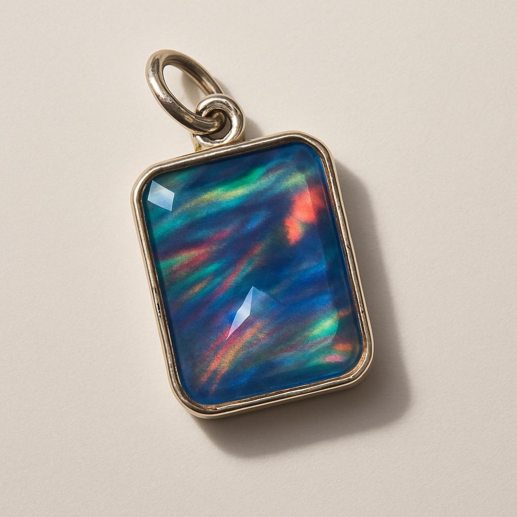 23.25 Ct Aurora Fire Opal Checker Emerald Certified 925 Sterling Silver Pendant