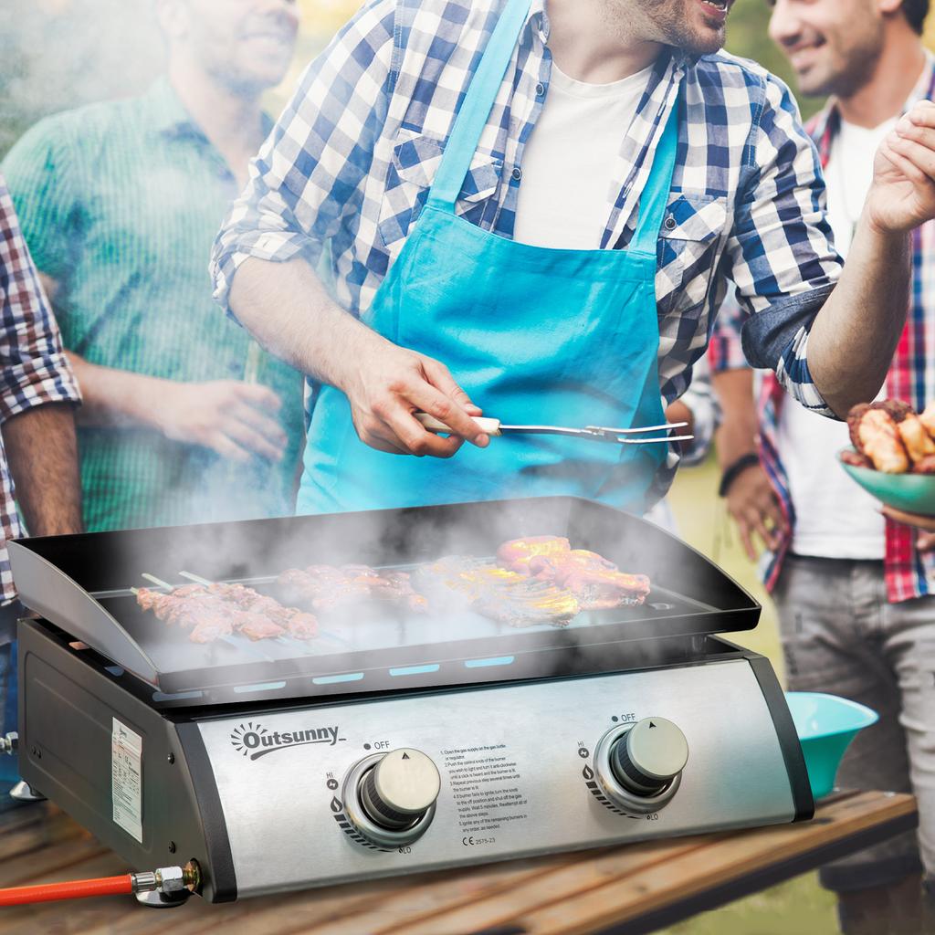 Tabletop Gas Barbecue Griddle with 2 Burners and Power 6kW, 48.5x46x21cm, Black