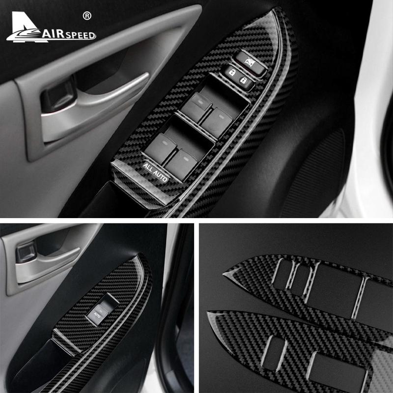 Real Soft Carbon Fiber For Toyota Prius 2010 2011 Door Window Switch Button Interior Trim Panel Car Sticker Accessories.