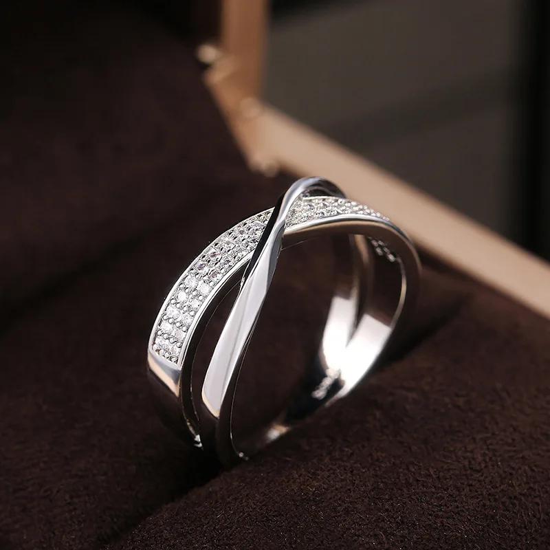 Classic Female Ring 925 Silver Two Tone X Shape Cross Rings For Women Infinite Dazzling Zircon Wedding Rings Anillos