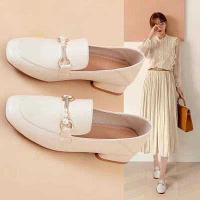 Женские весенние туфли-одиночки Универсальные маленькие кожаные туфли Лоферы Повседневная женская обувь с квадратным носком на толстом каблуке Рабочая обувь