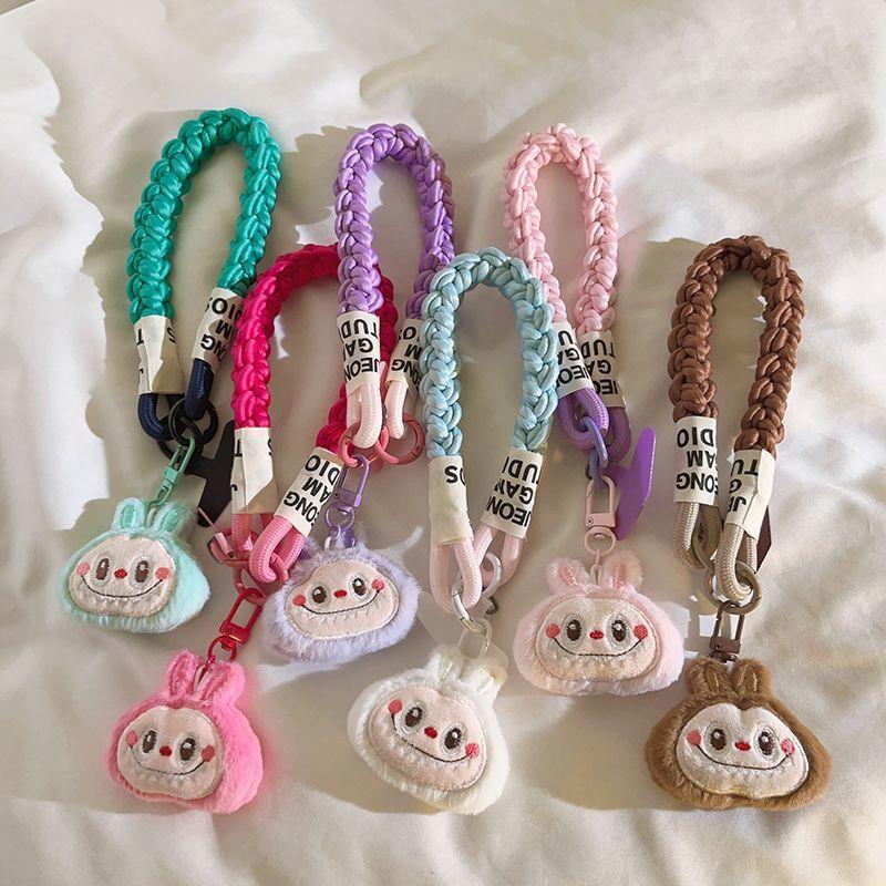 Girl Cute White Rag Cloth Head Pendant Mobile Phone Case Lanyard Wrist Strap Fried Dough Twists Rope Car Key Chain Universal