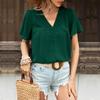 Женские летние однотонные плиссированные рубашки с v-образным вырезом и короткими рукавами, свободные блузки