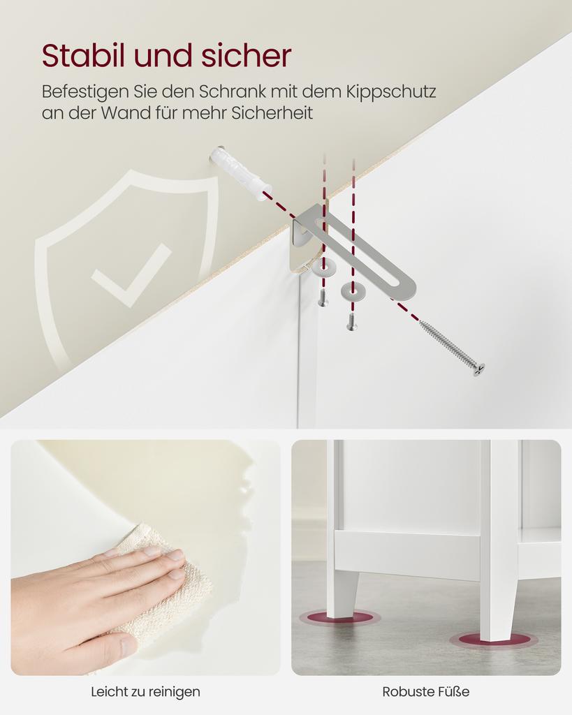 VASAGLE Bathroom Cabinet, Storage Cabinet, 2 Drawers with 1 Set of Adjustable Dividers, 2 Baskets, Side Board, 30 x 60 x 80 cm, Cloud White