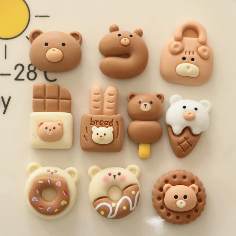 Печенье в цвете молочного чая Мишка Тедди DIY Смола Ручная работа Аксессуары Крем-клей Заколки Броши