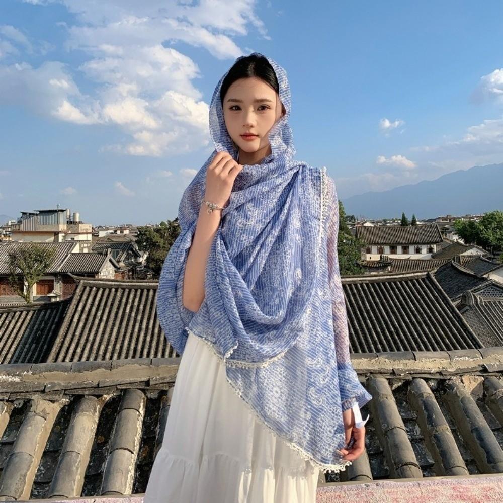 Sun Protection Paisley Shawl Head Wraps Beach Scarf Retro Sunscreen Shawl  Outdoor