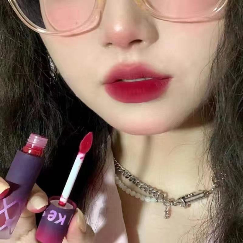 KEKEMOOD Матовая бархатная помада-глазурь для губ цвета «Кровь голубя» - Персиковое сердце, Нелипкая, Стильная для студентов