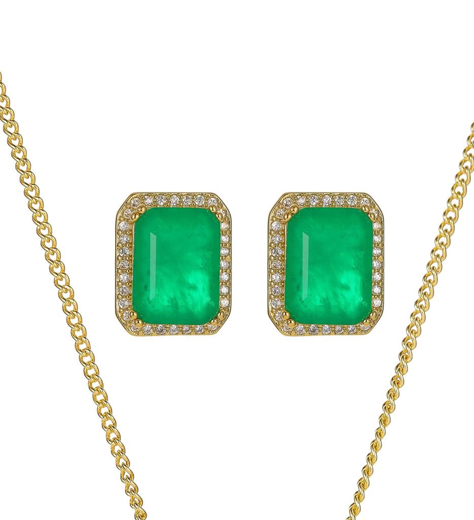 Jewelry Wind Line Cold Wind Stacked Chain Simulation Emerald Set