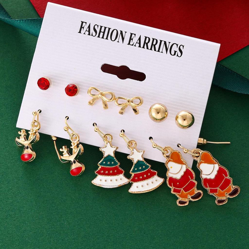 Christmas Snowflake & Bell Earrings Set - Cartoon Drip, Elk & Santa Designs