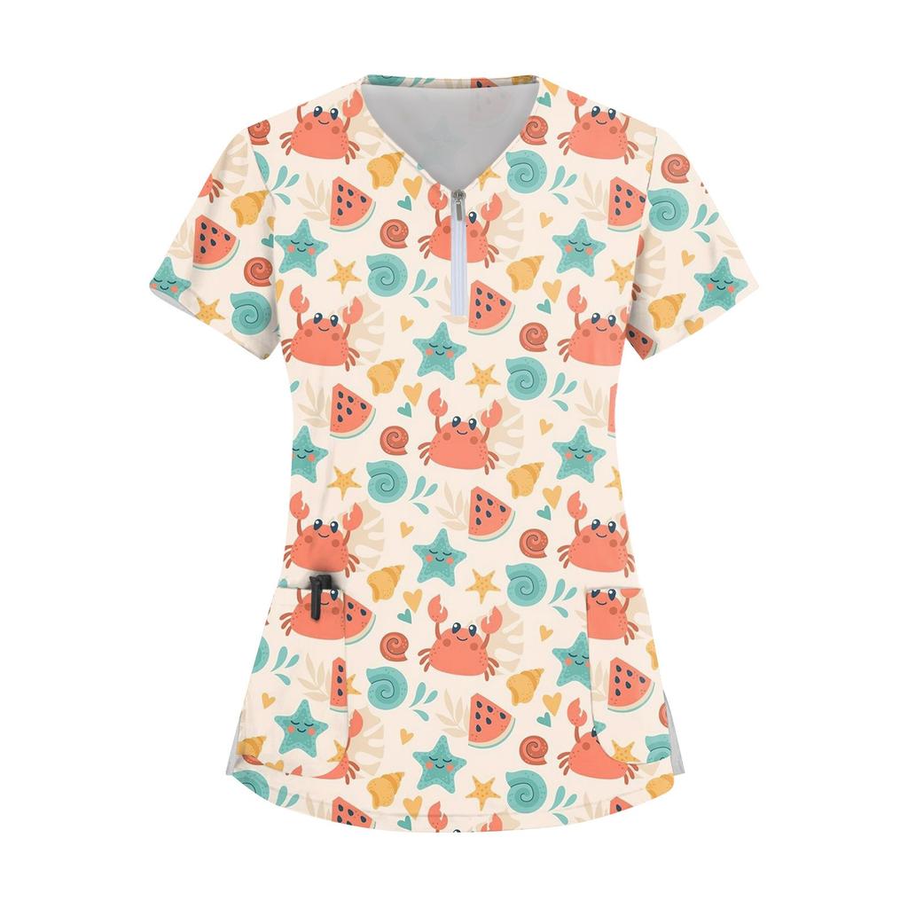 Women's Zip Collar Fashion Casual Small Animal Prints Tops Dry-nurse Top