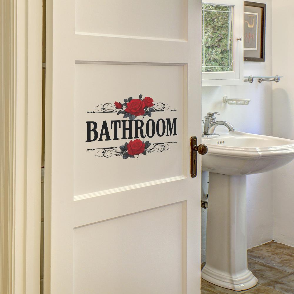 Розы, Ванная комната Английский слоган, Наклейки на дверь, Наклейки на стену для украшения дома