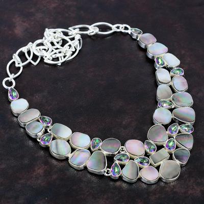 Черный перламутр, мистический топаз, драгоценный камень, ожерелье, ювелирные изделия, ожерелье из стерлингового серебра 925 пробы, регулируемая цепочка, ожерелье, подарок для жены, ювелирные изделия ручной работы