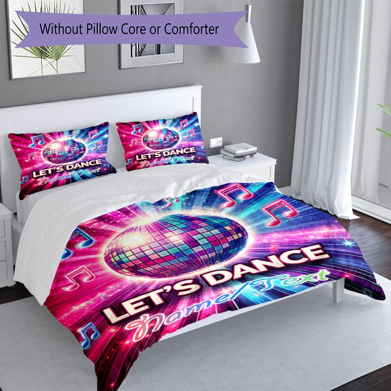 3PC Custom Name Dance Party Night Bedding Set Printed Bedding Set Duvet Cover Closure Includes 1 Duvet Cover & 12 Pillowcases for Bedroom