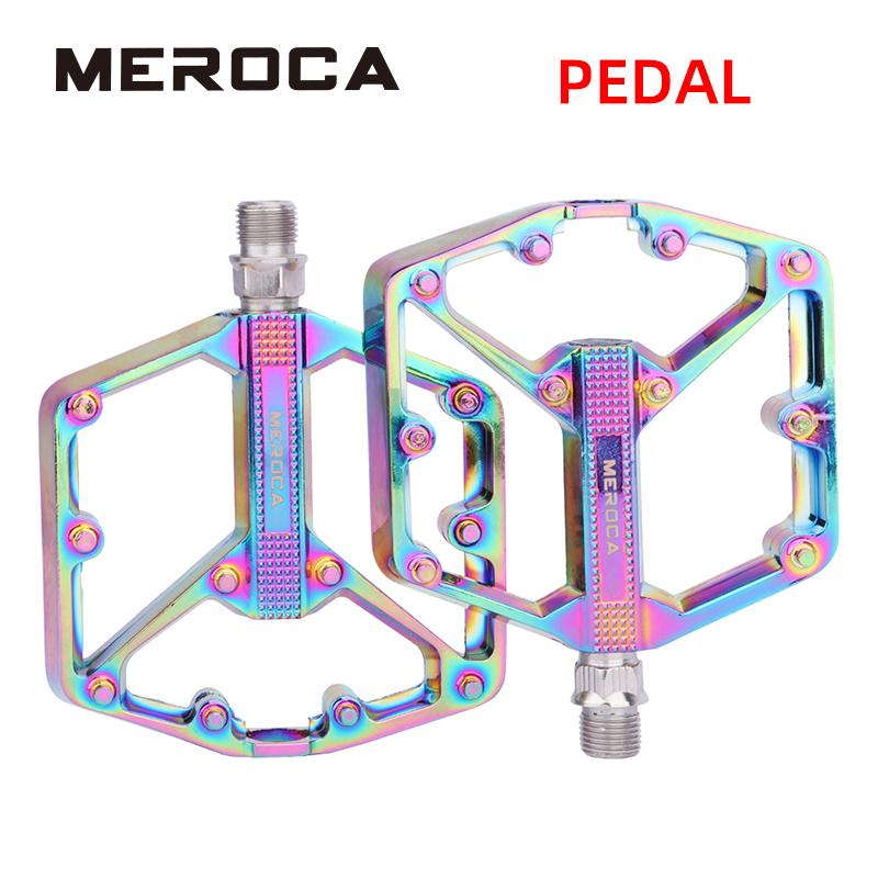 Factory Price MEROCA Black/Rainbow Aluminum Alloy Ultra Light Widened Anti-slip Bearing MTB Road Bike Pedals