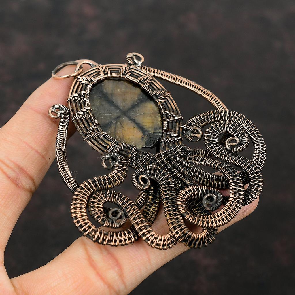 Chiastolite Pendant Copper Wire Wrapped Pendant Handmade Pendant Beautiful Octopus Pendant Gemstone Jewelry Gift For Him Copper Wire Jewelry