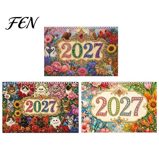 Handcrafted Wall Planner 2027 Diamond Art Painting Pattern Calendar, Rhinestone Gem 12 Decorative Hanging Calendar Monthly Planner, Jan. 2026-Dec. for