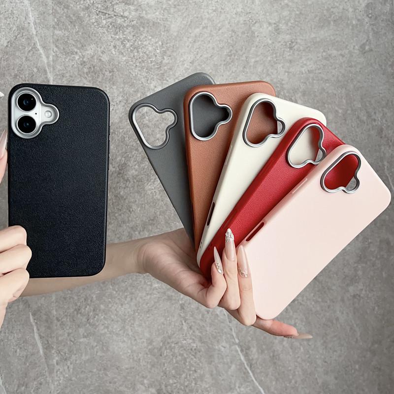 Чехол iPhone 16 с большим отверстием, гладкая кожаная текстура, для Apple, 12 однотонных цветов, для трансграничной продажи 14/13, два в одном 15 и 17 Pro