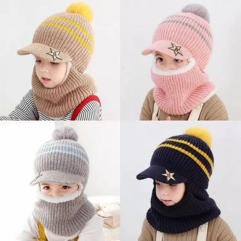 Winter Children Knitted Hats Baby Boy Girls Cap Wool Hat Face Scarf Baby Hat Keep Warm Hat For Kids