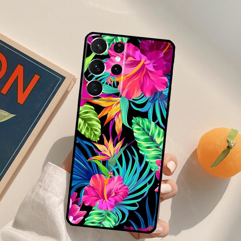Tropical aloha Hibiscus pattern Phone Case For Samsung Galaxy S22 S23 S21 Ultra S20 FE S8 S9 S10 Plus Note 10 20 Ultra Cover