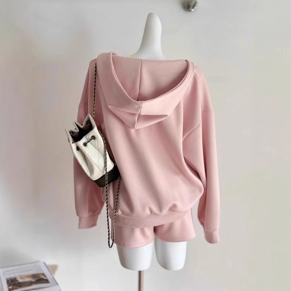 Женский розовый худи с V-образным вырезом и капюшоном: Топ с длинным рукавом в корейском стиле 2025 года для весны/осени