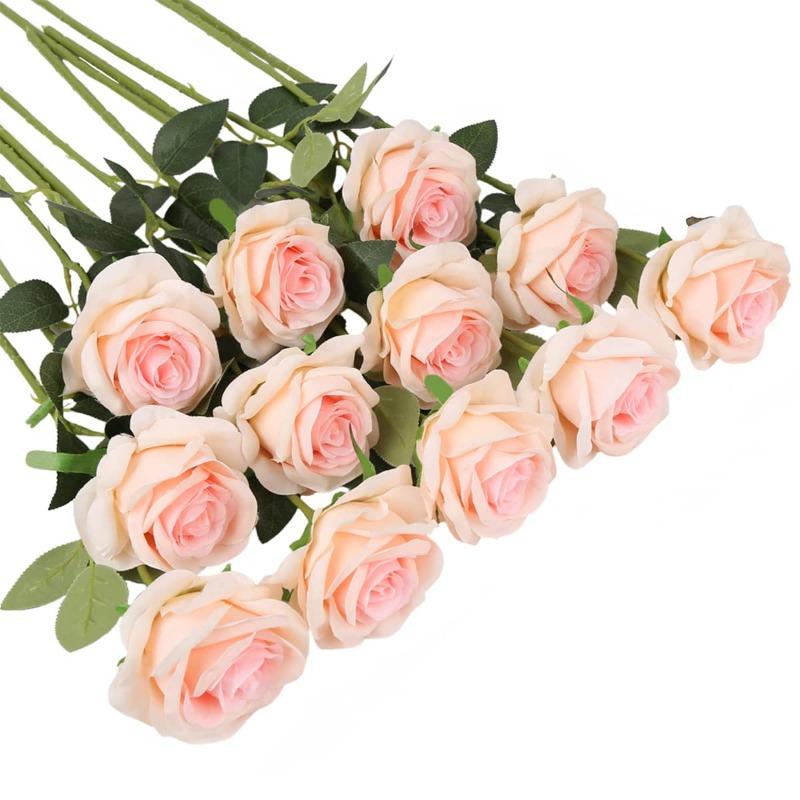12 шт. Искусственные цветы Розы Массовый букет поддельных шелковых роз с длинным стеблем Искусственные розы Цветы для свадьбы Домашние вечерние украшения стола