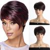Synthetic Natural Straight Hair Wig Short Pixie Cut Wig with Bangs Mix Wine Red Wigs for White Women Heat Resistant