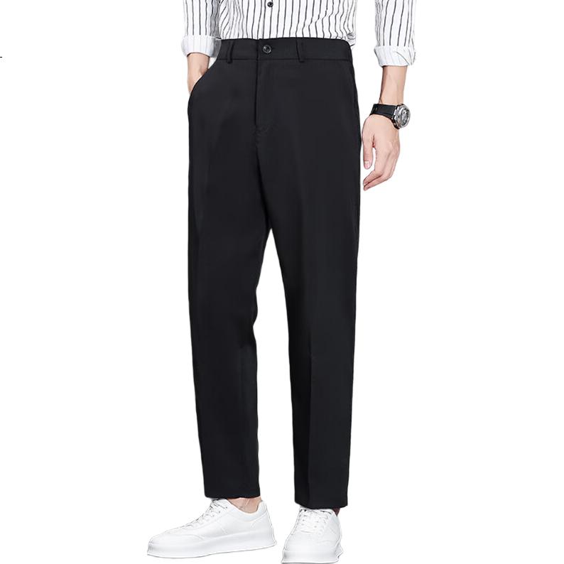 VANCAMEL Casual Pants for Men, Slim Straight-Leg Trendy Business Suit Pants, Versatile Men's Trousers, Black, 3XL