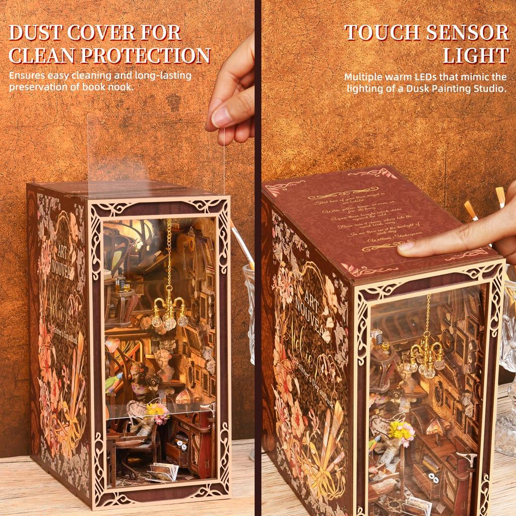 Набор для сборки миниатюрного кукольного домика MiniCity DIY Book Nook Kit 3D, деревянный декор-подставка для книг со светодиодной подсветкой для подростков и отличный подарок на день