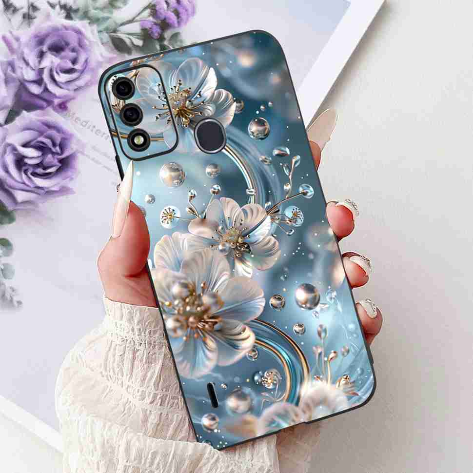 For Itel A48 6.1" Case Fashion Painting Soft Silicone TPU Black Cover For ITEL A48 itel a48 Popular Design Flowers Phone Cases