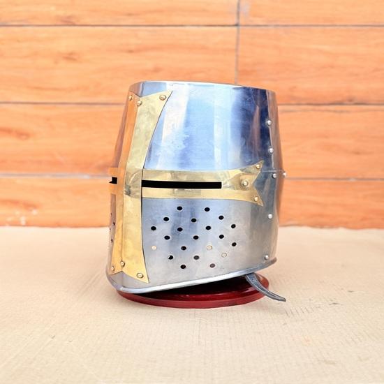 Templar Knight Crusader Helmet with Stand 18 Gauge Steel, Medieval Armor Best gift for Halloweena