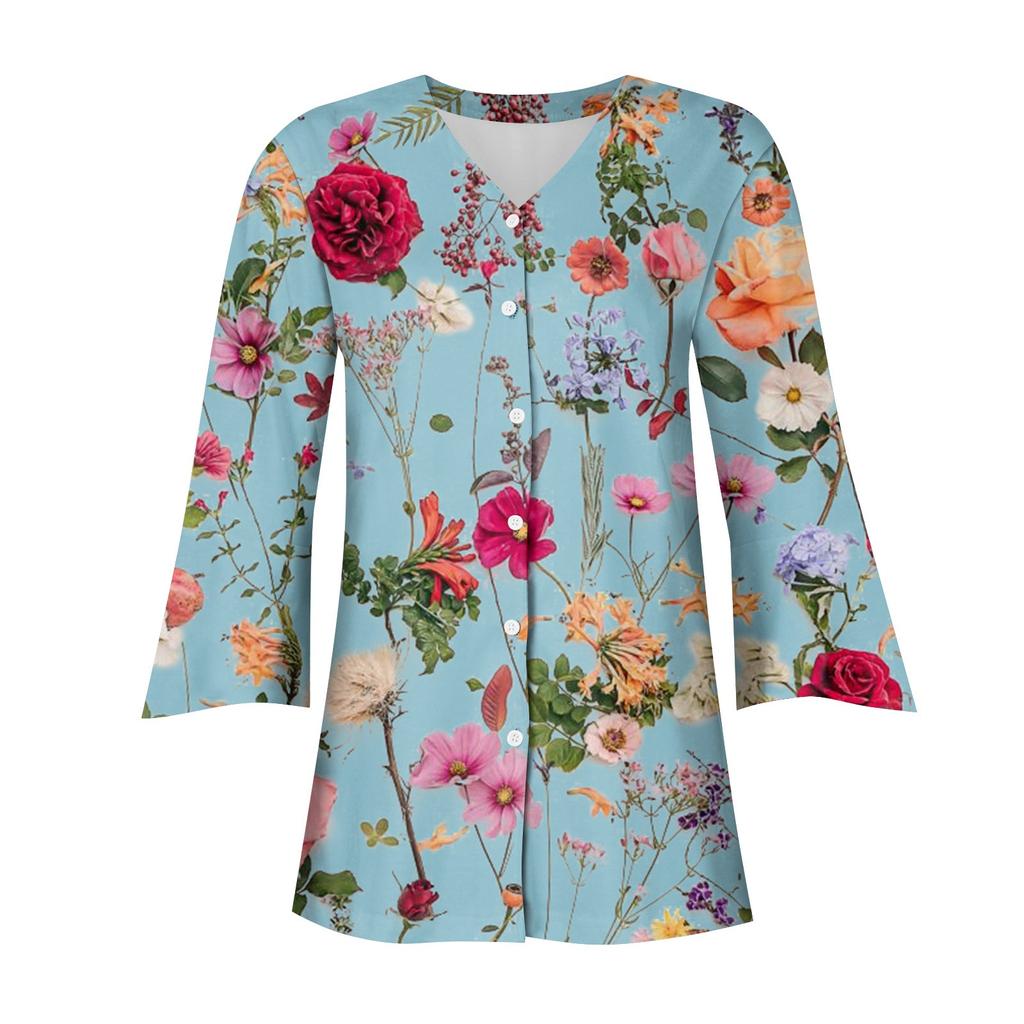 Женский свободный повседневный кардиган с расклешенными рукавами и пуговицами с рукавом три четверти с принтом Caot