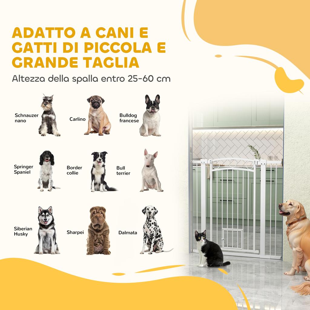 Adjustable Dog Gate 76-104cm, 106cm High Gate with 2 Extensions, White