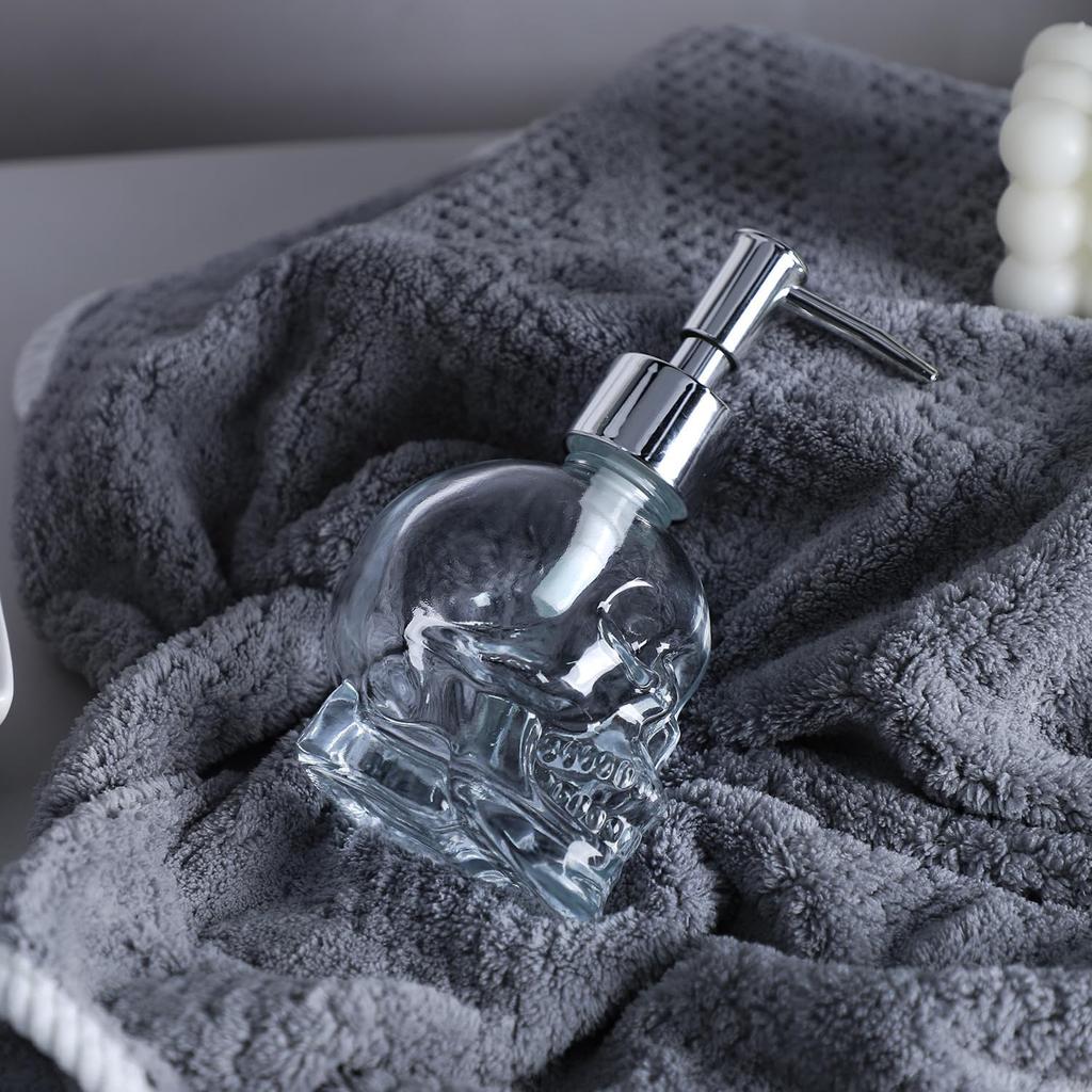 123Arts Стеклянный дозатор для мыла в виде черепа, бутылка для лосьона, бутылка для мыла с помпой, серебристый