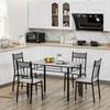 Table and Chairs Set 5pcs, Rectangular Dining Table in Metal and MDF and 4 Dining Chairs Grey and Black