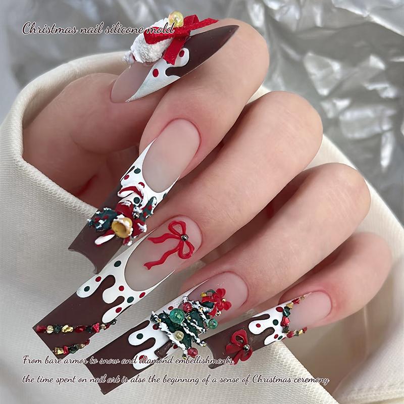 Рождественский снеговик, рождественская елка, 3D форма для ногтей, снежинки, снеговики, украшения для ногтей, DIY дизайн, силиконовая форма для маникюра, нейл-арт