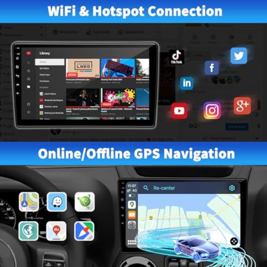 Car Stereo Radio for Jeep Wrangler JK Compass Grand Cherokee Dodge Ram 1500, Android 13 2GB+64GB, 10 inch IPS Touchscreen Wirel