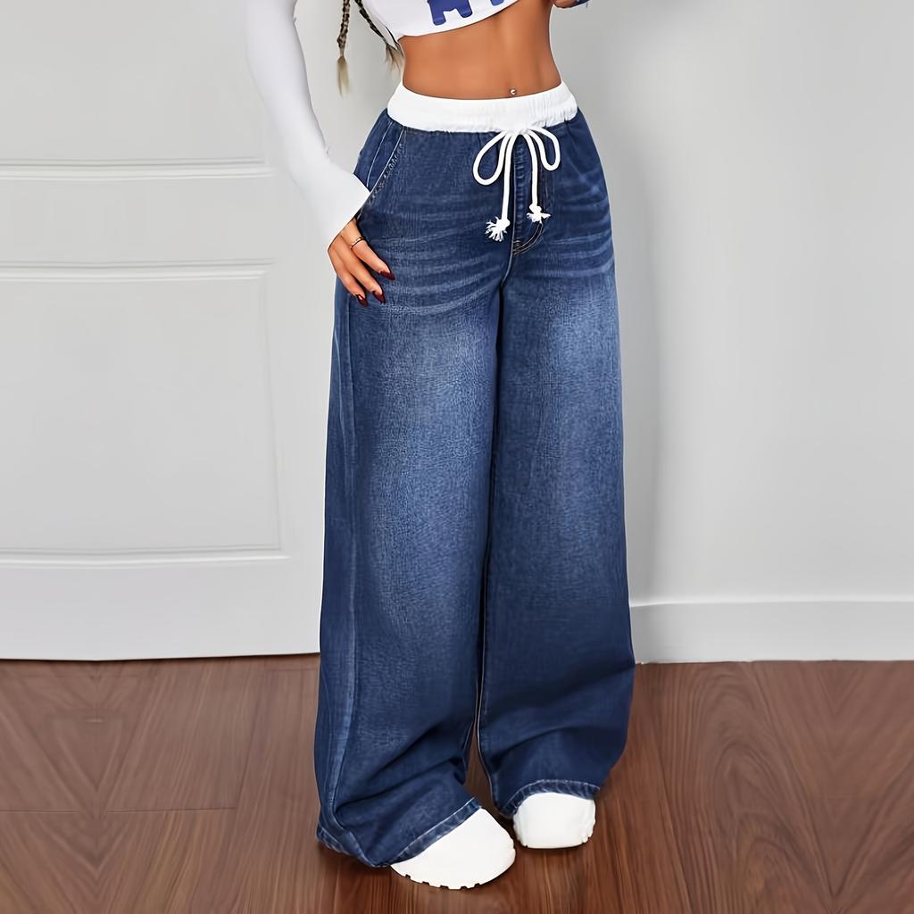 Women's Wide Leg Jeans Casual Highwaist Straight Denim Pants With Pockets