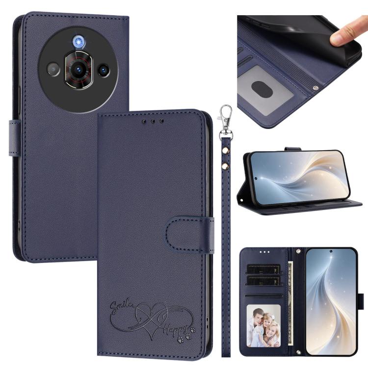 Happy Heart Pattern Magnetic Closure Vegan Leather Phone Case With Wrist Strap For ZTE Blade A56 4G