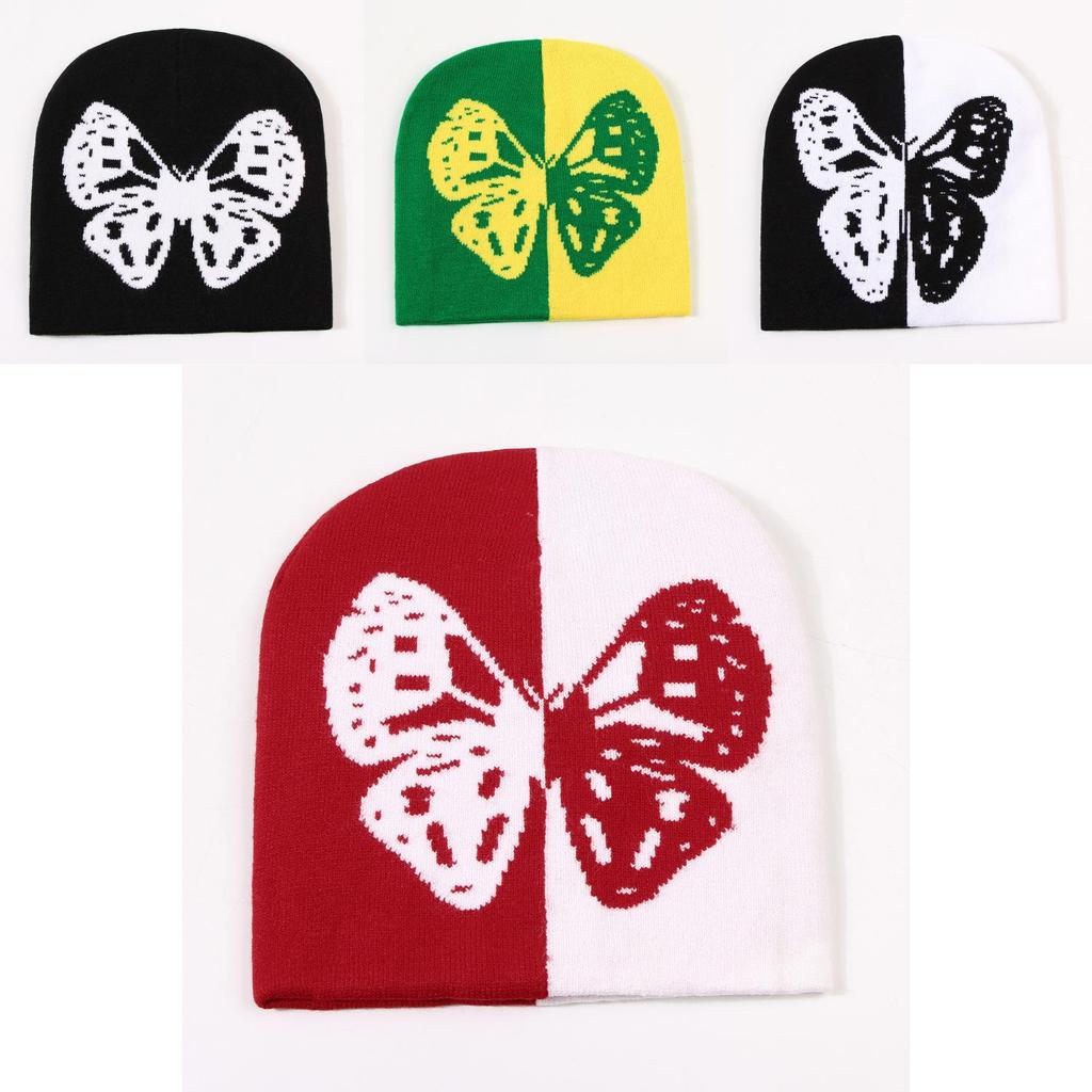 New Butterfly Pattern Knitted Wool Hat Fashionable Warm Casual Street Style Hat Unisex