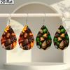 Autumn Thanksgiving/Christmas Gift Leather Women's Fashion Drop Earrings, Brown/Green Leaves Pinecone Patterned Design PU Earrings Jewelry for Wear