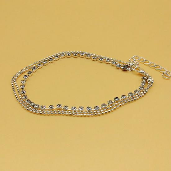 Trendy Summer Multi-Layer Metal & Bead Chain Anklet with Flash Diamonds