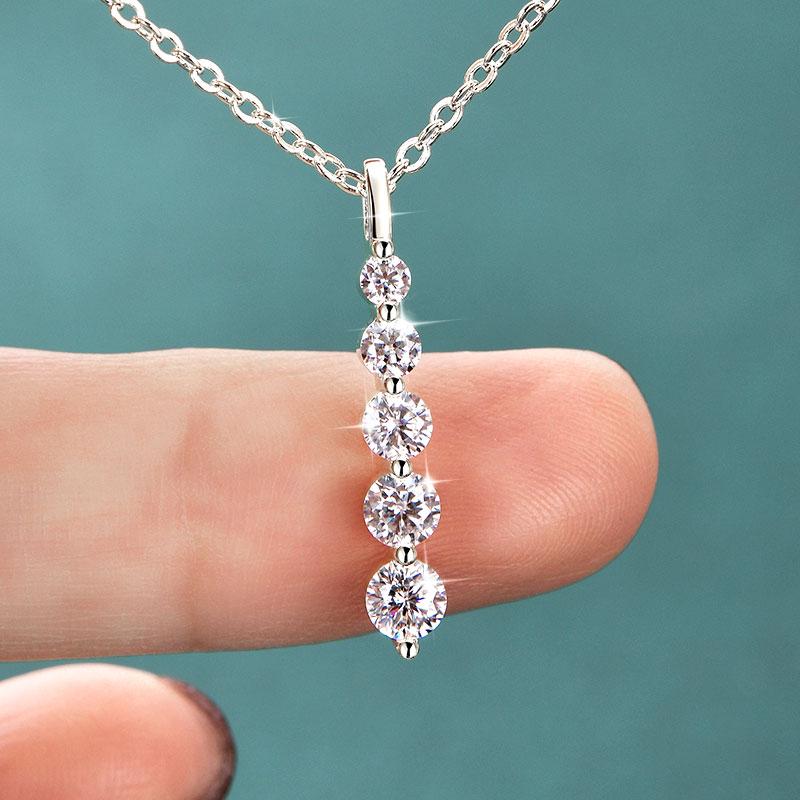 Rrjzz D Цвет Круглый Подвеска-Колье с Муассанитом для Женщин 14K Золотое Покрытие 5-Каменное Лабораторный Имитация Алмаза Колье Сертифицировано GRA