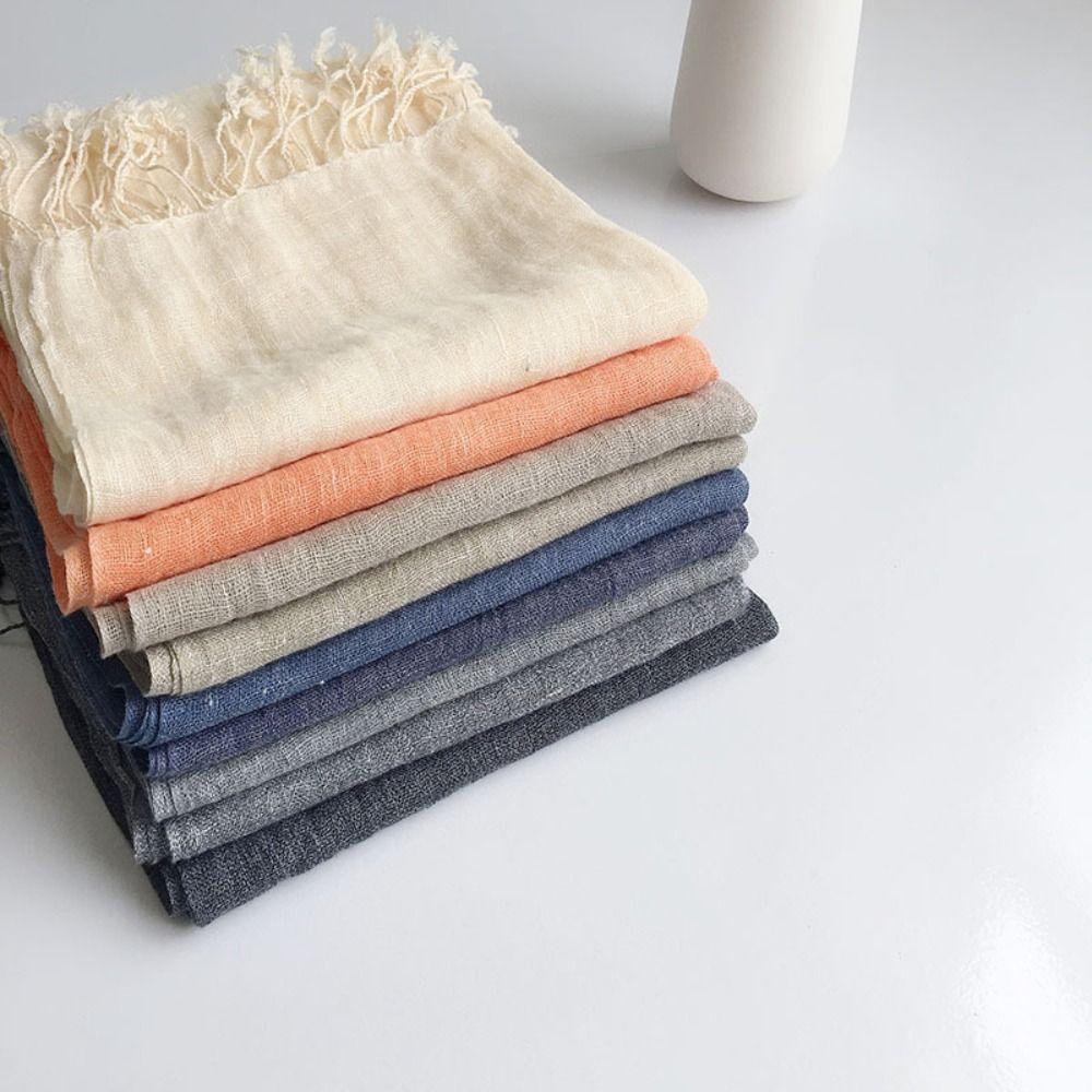 Solid Color Sun Protection Wrap Long Tassel Shawl Wrap Versatile Pure Linen Scarf Spring Summer