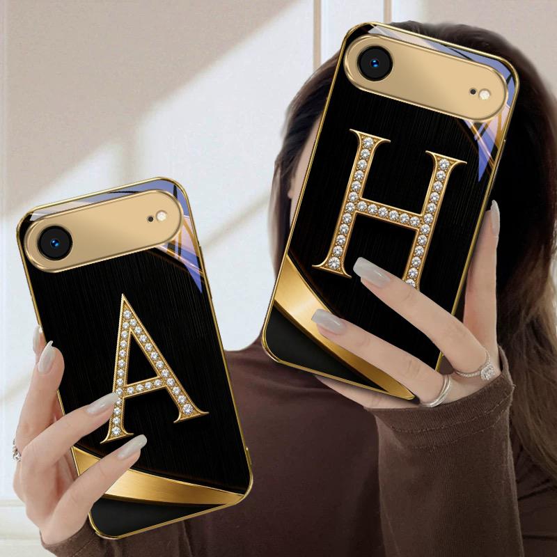 Изысканные буквы ' P H ' Для iPhone Air 16E 15 PRO 14 13 Plus 12 mini 11 17 Pro Max XR 16 17ProMax 17Pro Золотой стеклянный чехол для телефона