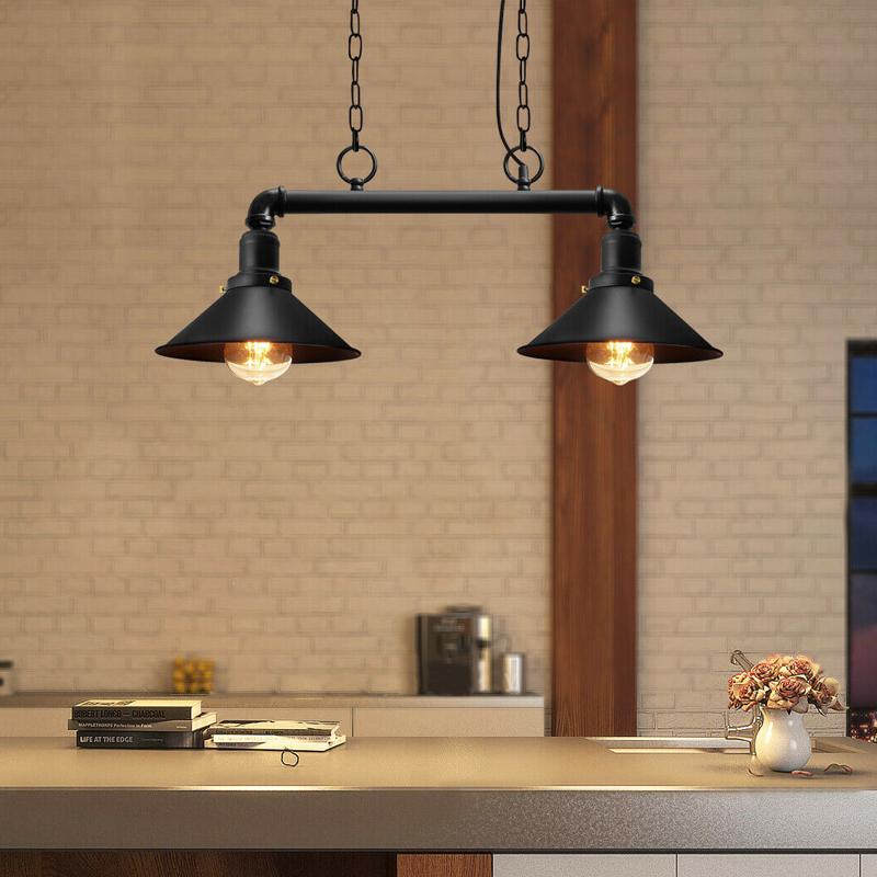 Industrial Vintage Black Metal Pipe 2 Scone Cup Lamp Ceiling Pendant Fixture