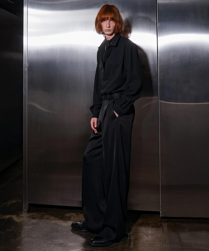 UNTAGE Satin Wide Trousers [Black(Unisex)]_Uth-Fp77